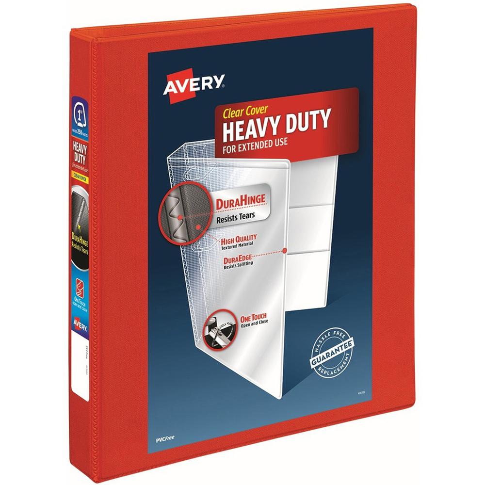 Avery&reg; Heavy-Duty View 3 Ring Binder - 1" Binder Capacity - Letter - 8 1/2" x 11" Sheet Size - 275 Sheet Capacity - 3 x Ring Fastener(s) - 4 Pocket(s) - Polypropylene - Red - Recycled - Pocket, He. Picture 1