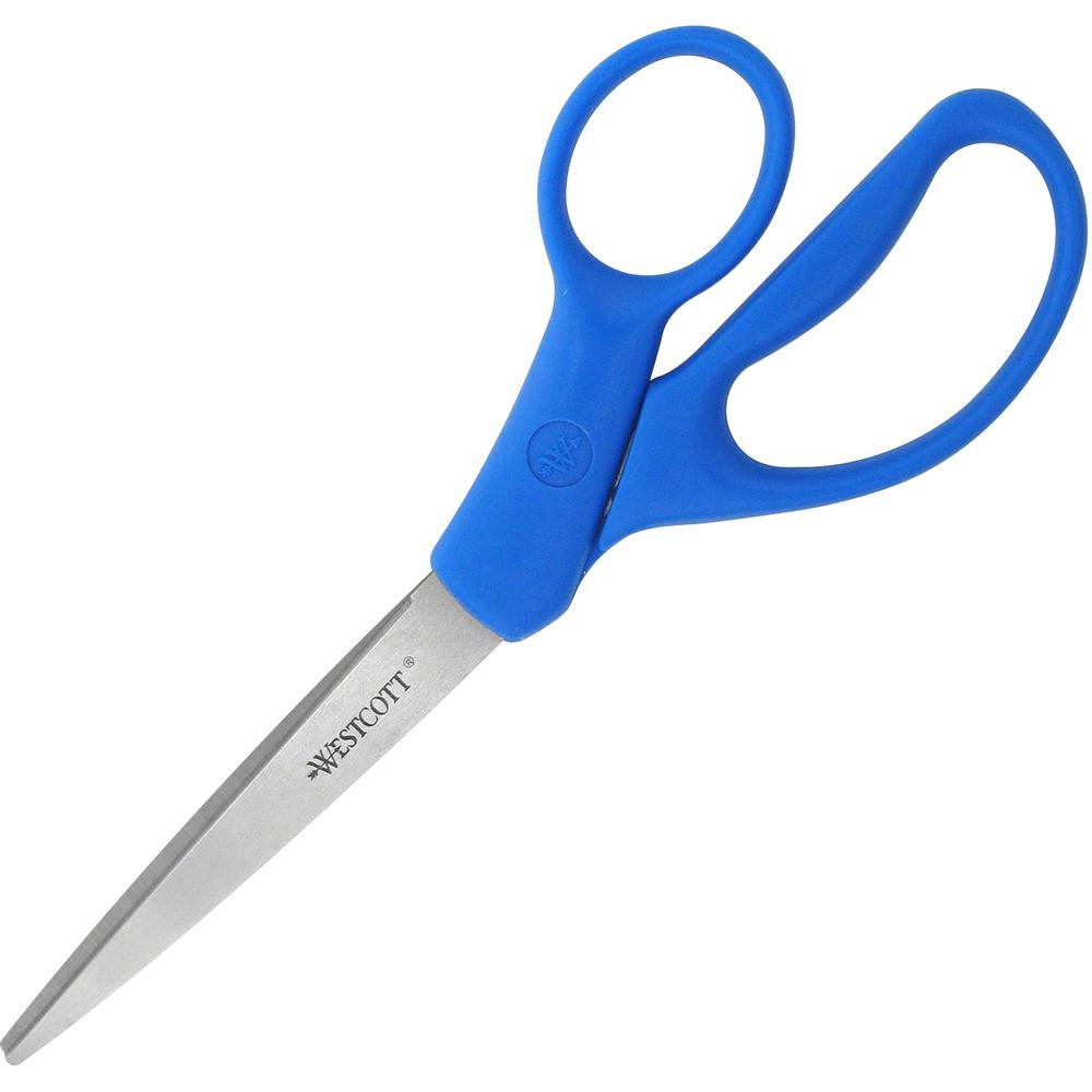 Westcott 8" All Purpose Preferred Straight Scissors - 3.50" Cutting Length - 8" Overall Length - Straight-left/right - Stainless Steel - Pointed Tip - Blue - 1 / Pack. Picture 1