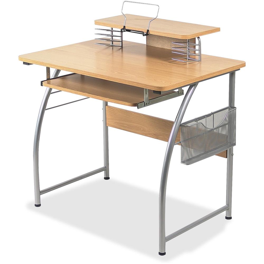 Lorell Upper Shelf Laminate Computer Desk - Laminated Rectangle Top - 23.60" Table Top Width x 35.40" Table Top Depth - 35.20" Height - Assembly Required - Maple - Metal. Picture 1