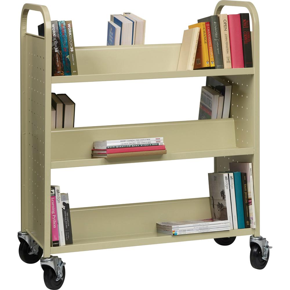 Lorell Double-sided Book Cart - 6 Shelf - 200 lb Capacity - 5" Caster Size - Steel - x 36" Width x 19" Depth x 46" Height - Putty - 1 Each. Picture 1