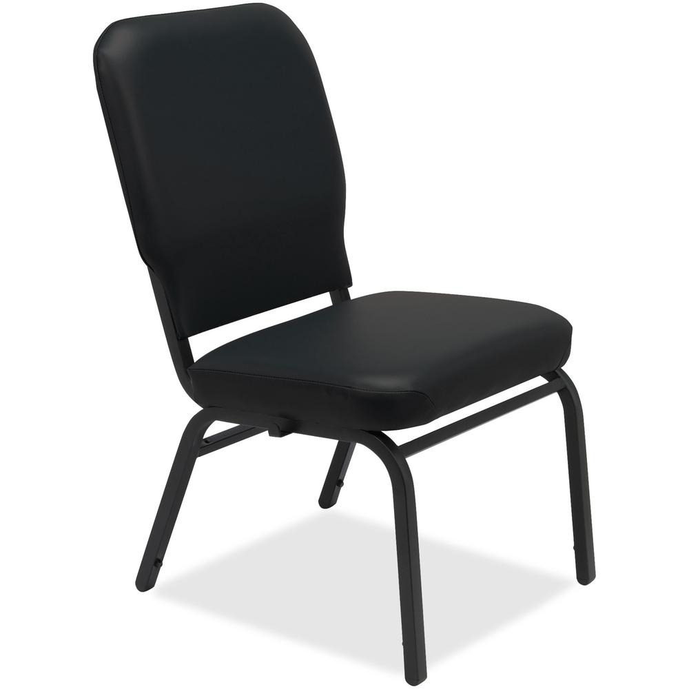 Lorell Vinyl Back/Seat Oversized Stack Chairs - Black Vinyl Seat - Black Vinyl Back - Steel Frame - Four-legged Base - 2 / Carton. Picture 1