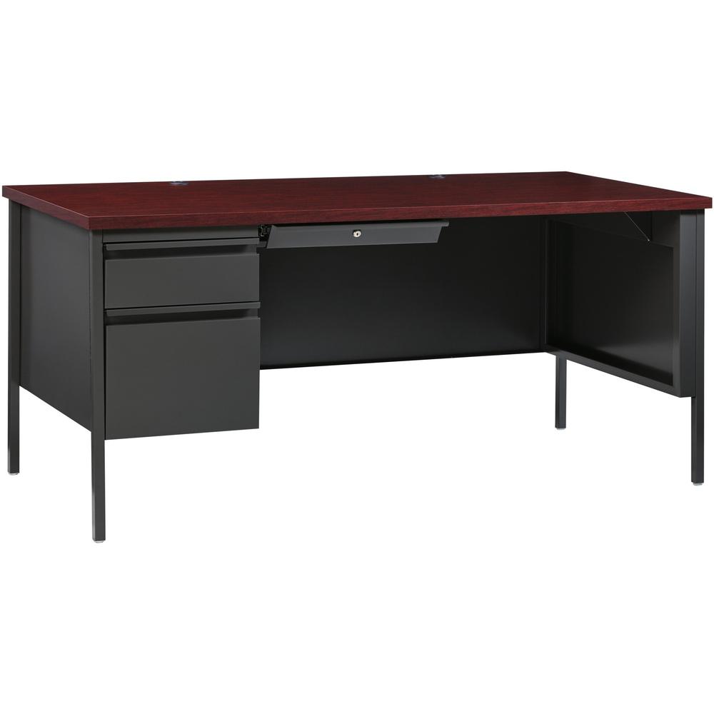 Lorell Fortress Series Left-Pedestal Desk - For - Table TopRectangle Top x 66" Table Top Width x 30" Table Top Depth x 1.12" Table Top Thickness - 29.50" Height - Assembly Required - Laminated, Mahoga. Picture 1