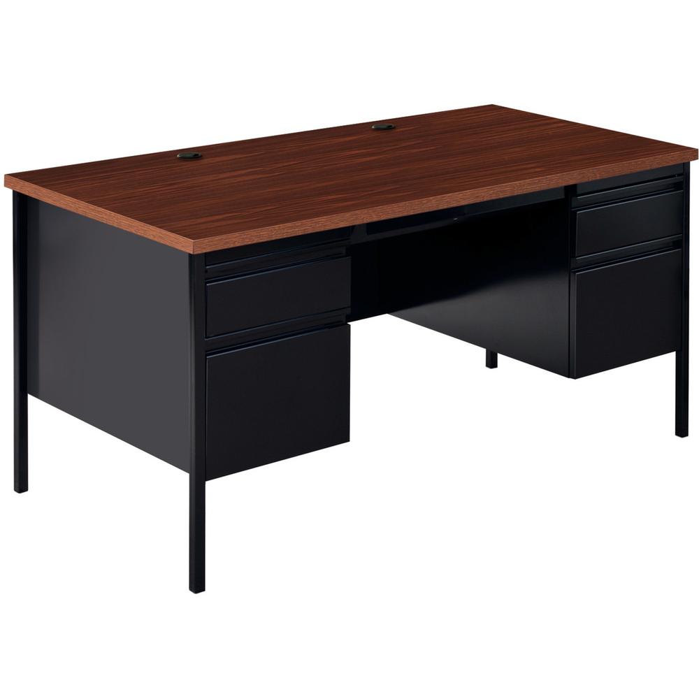 Lorell Fortress Series Double-Pedestal Desk - For - Table TopRectangle Top x 60" Table Top Width x 30" Table Top Depth x 1.12" Table Top Thickness - 29.50" Height - Assembly Required - Black Walnut, L. The main picture.