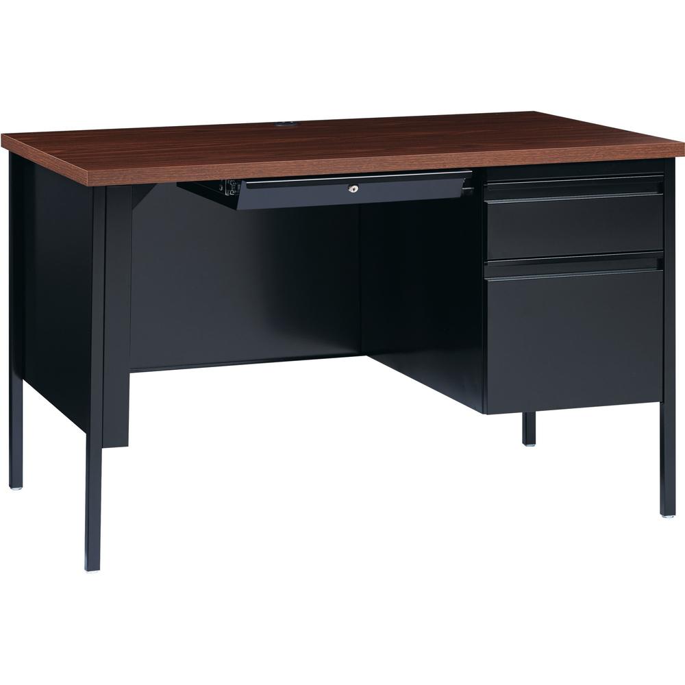 Lorell Fortress Series 48" Right Single-Pedestal Desk - Laminated Rectangle, Walnut Top - 30" Table Top Length x 48" Table Top Width x 1.13" Table Top Thickness - 29.50" Height - Assembly Required - B. Picture 1