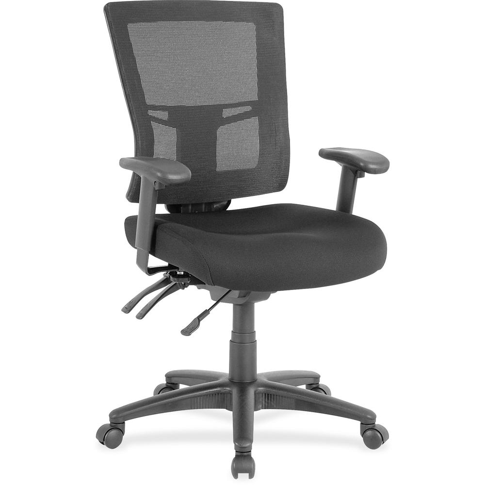 Lorell Swivel Mid-Back Mesh Chair - Black Fabric Seat - Black Nylon Back - 5-star Base - Black - 1 Each. The main picture.