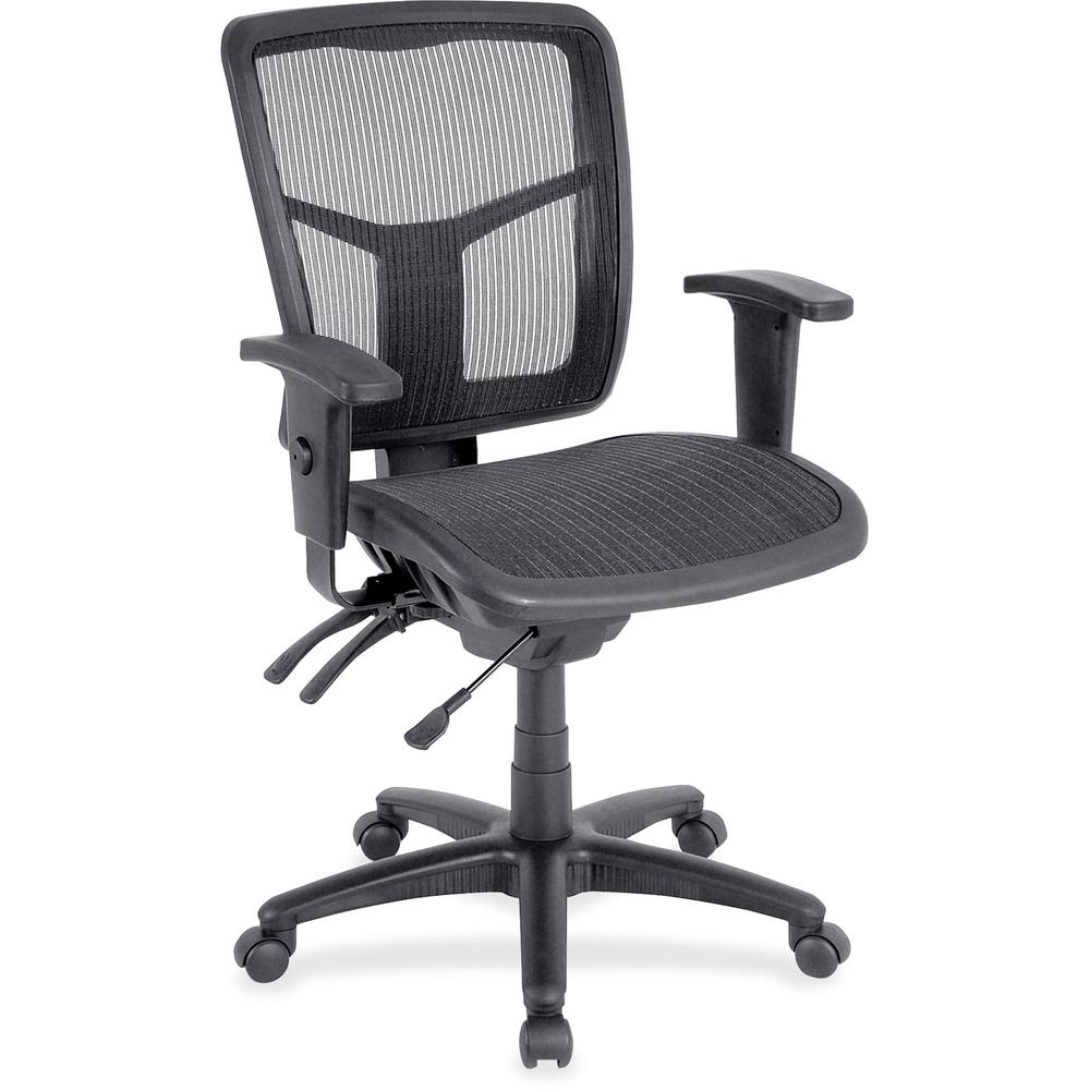 Lorell Mid-Back Swivel Mesh Chair - Black Frame - 5-star Base - Black, Silver - 1 Each. The main picture.