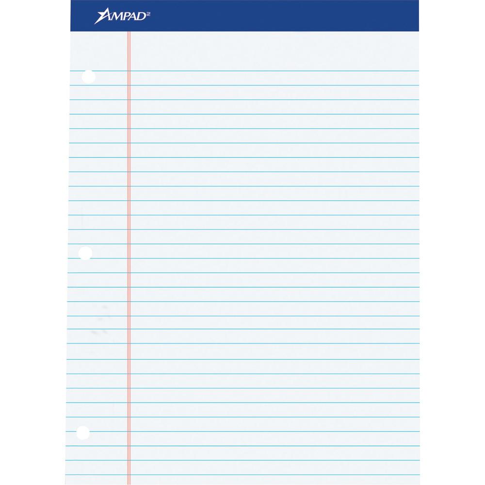 Ampad Double Sheet Writing Pad - 100 Sheets - 0.34" Ruled - 15 lb Basis Weight - Letter - 8 1/2" x 11"8.5" x 11.8" - White Paper - Perforated, Chipboard Backing, Stiff - 1 / Pad. Picture 1