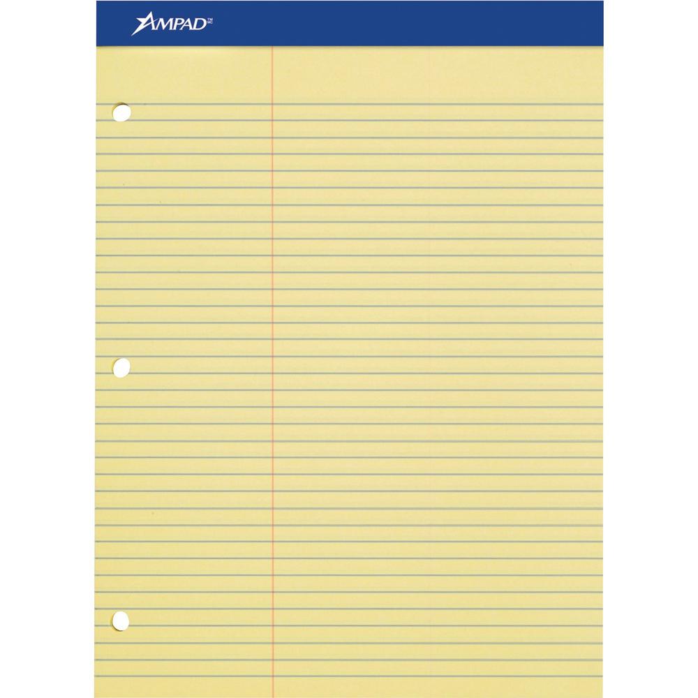 Ampad Double Sheet Writing Pad - 100 Sheets - 0.34" Ruled - 15 lb Basis Weight - Letter - 8 1/2" x 11"8.5" x 11.8" - Canary Yellow Paper - Micro Perforated, Stiff, Chipboard Backing - 1 / Pad. Picture 1