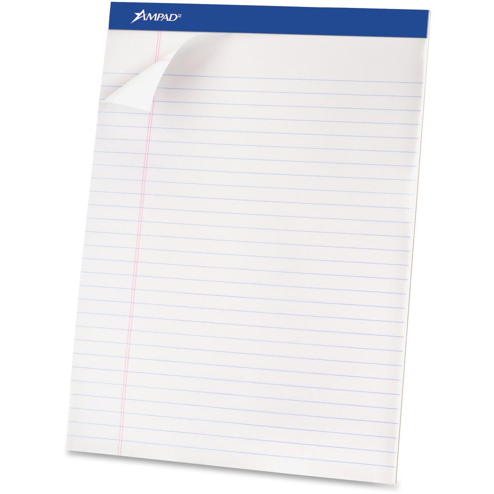 Ampad Basic Perforated Writing Pads - 50 Sheets - Stapled - 0.34" Ruled - 15 lb Basis Weight - 8 1/2" x 11 3/4" - White Paper - White Cover - Sturdy Back, Header Strip, Micro Perforated, Chipboard Bac. Picture 1