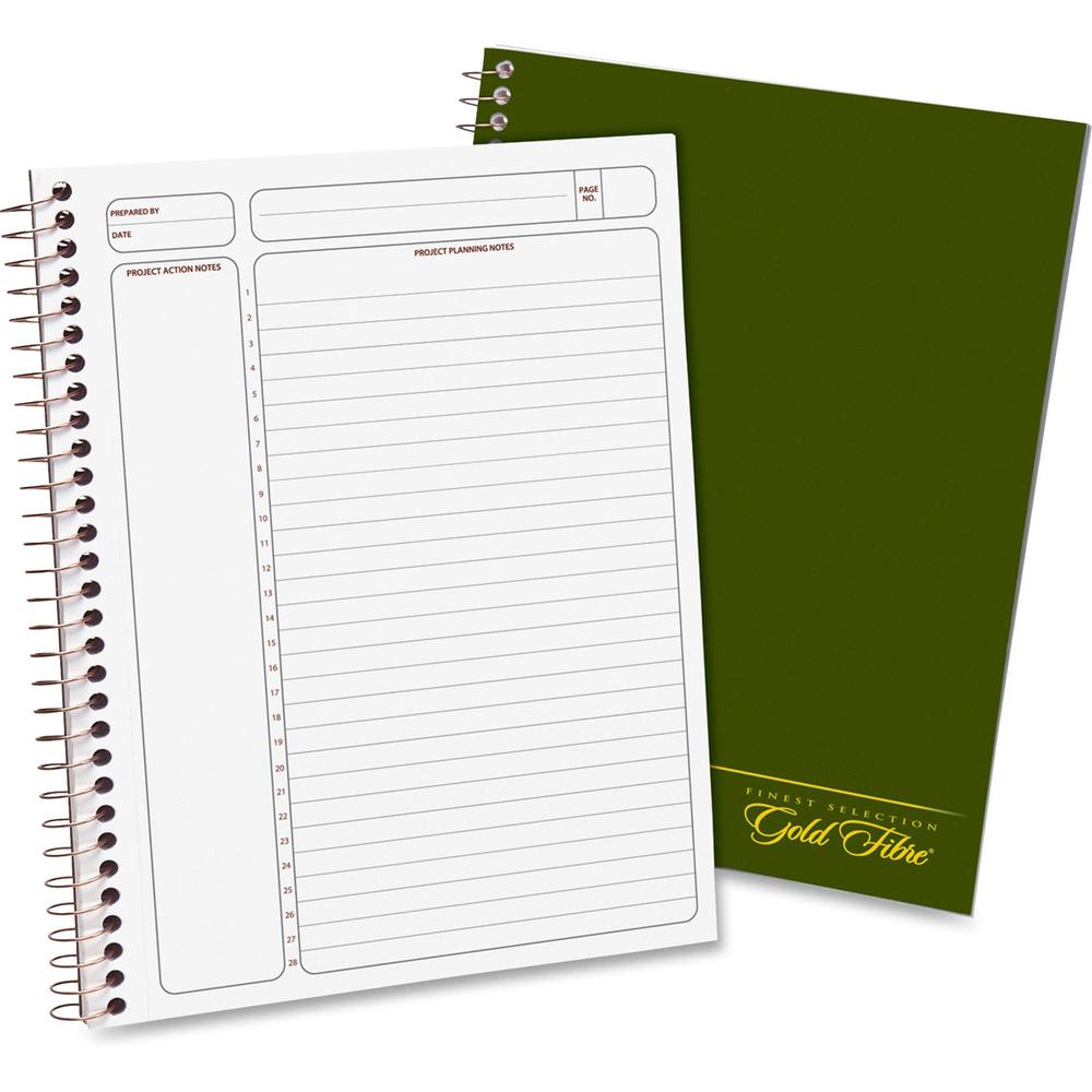 Ampad Gold Fibre Classic Project Planner - Action - White Sheet - Wire Bound - White - Classic Green Cover - 9.5" Height x 7.3" Width - Notes Area, Heavyweight, Micro Perforated, Durable Cover, Sturdy. Picture 1