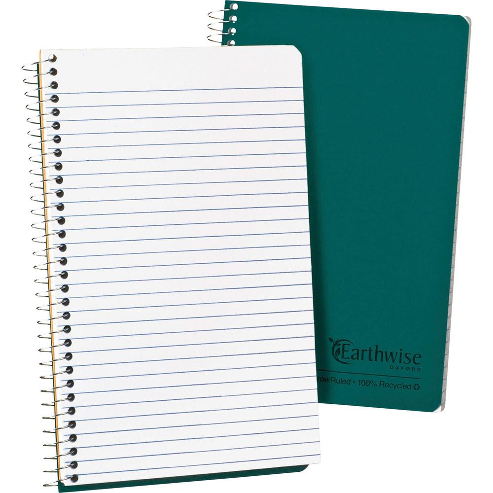 Ampad Oxford Narrow Rule Recycled Wirebound Notebook - 80 Sheets - Wire Bound - 5" x 8" - White Paper - Green Cover - Kraft Cover - Micro Perforated, Easy Tear, Snag Resistant, WireLock, Subject, Hard. Picture 1