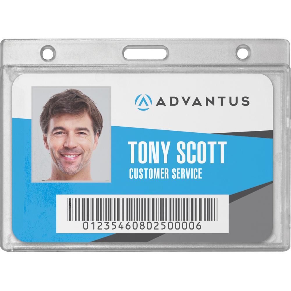 Advantus Frosted Horizontal Rigid ID Holder - Support 3.38" x 2.13" Media - Horizontal - Plastic - 25 / Box - Frosted. Picture 1