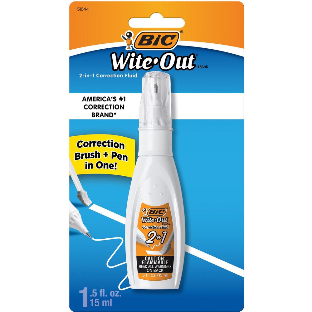 Wite-Out Wite Out 2-in1 Correction Fluid - Tip, Brush Applicator - 15 mL - White - Quick Drying - 1 Each. Picture 1