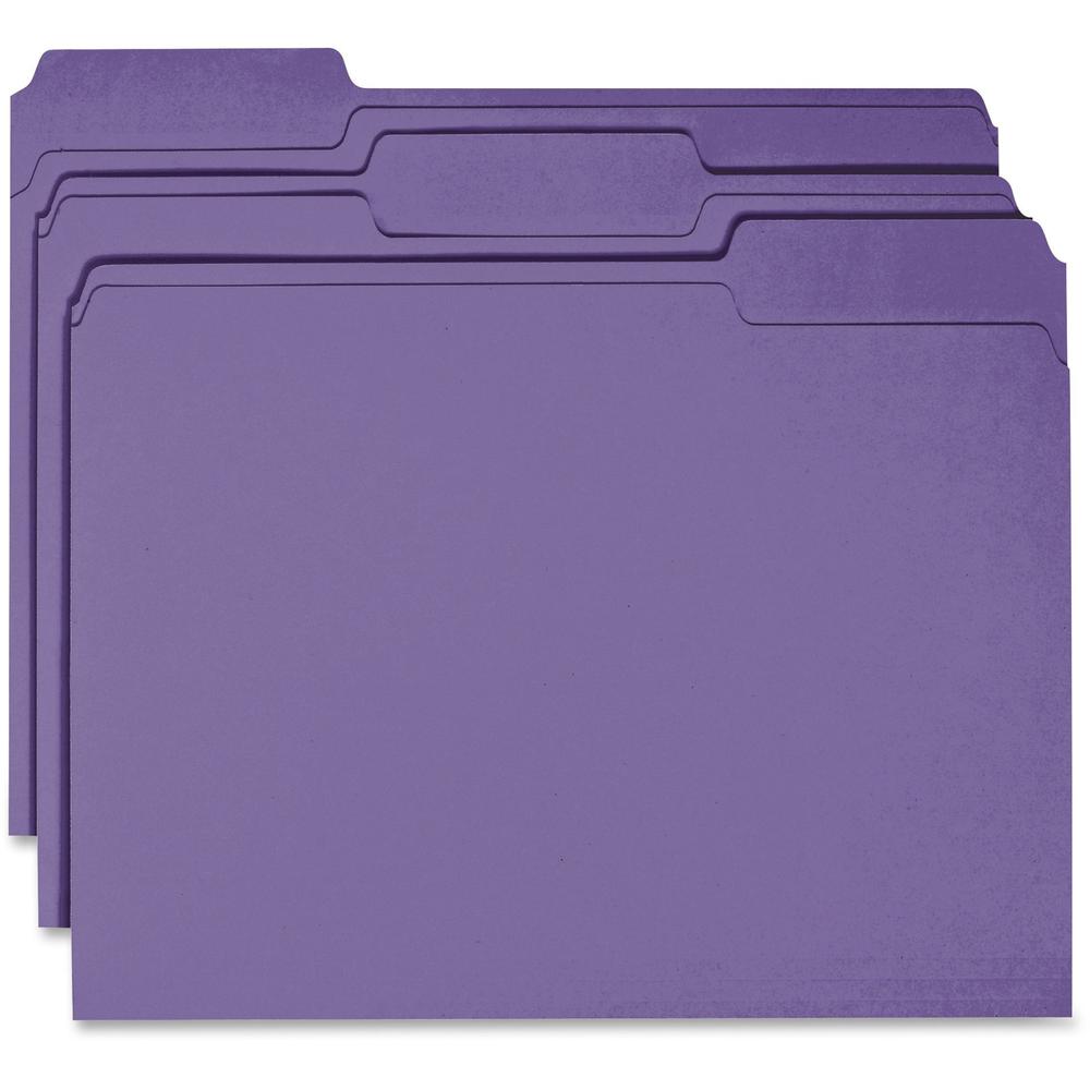 Business Source 1/3 Tab Cut Recycled Top Tab File Folder - Purple - 10% Recycled - 100 / Box. Picture 1