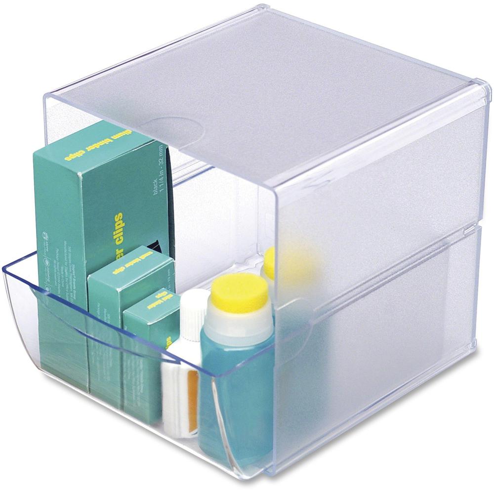 Deflecto Stackable Cube Organizer - 1 Drawer(s) - 6" Height x 6" Width x 7.2" Depth - Stackable, Removable Drawer, Removable Divider, Sturdy - Clear - Plastic - 1 Each. Picture 1