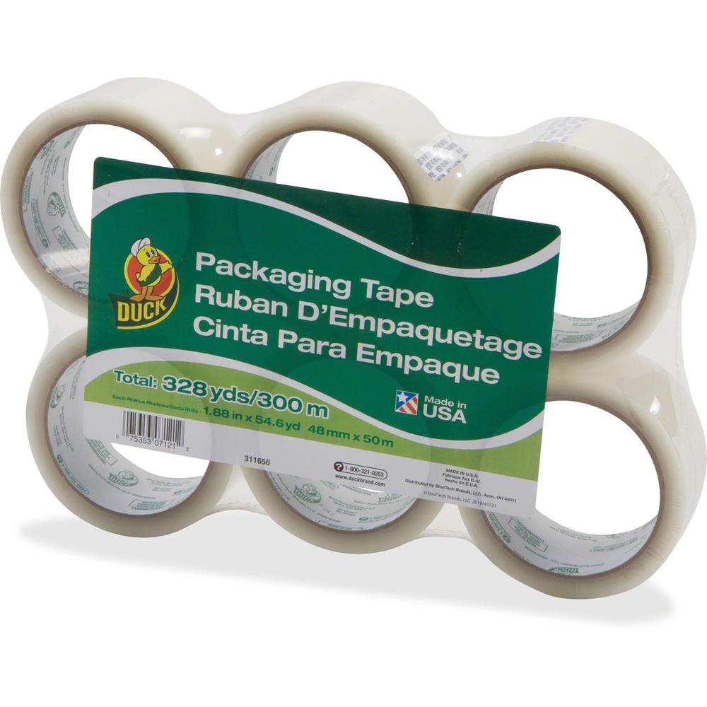 Duck Brand Standard-Grade Packing Tape - 54.60 yd Length x 1.88" Width - 1.9 mil Thickness - Acrylic Backing - Water Resistant - For Packing, Shipping - 6 / Pack - Clear. Picture 1