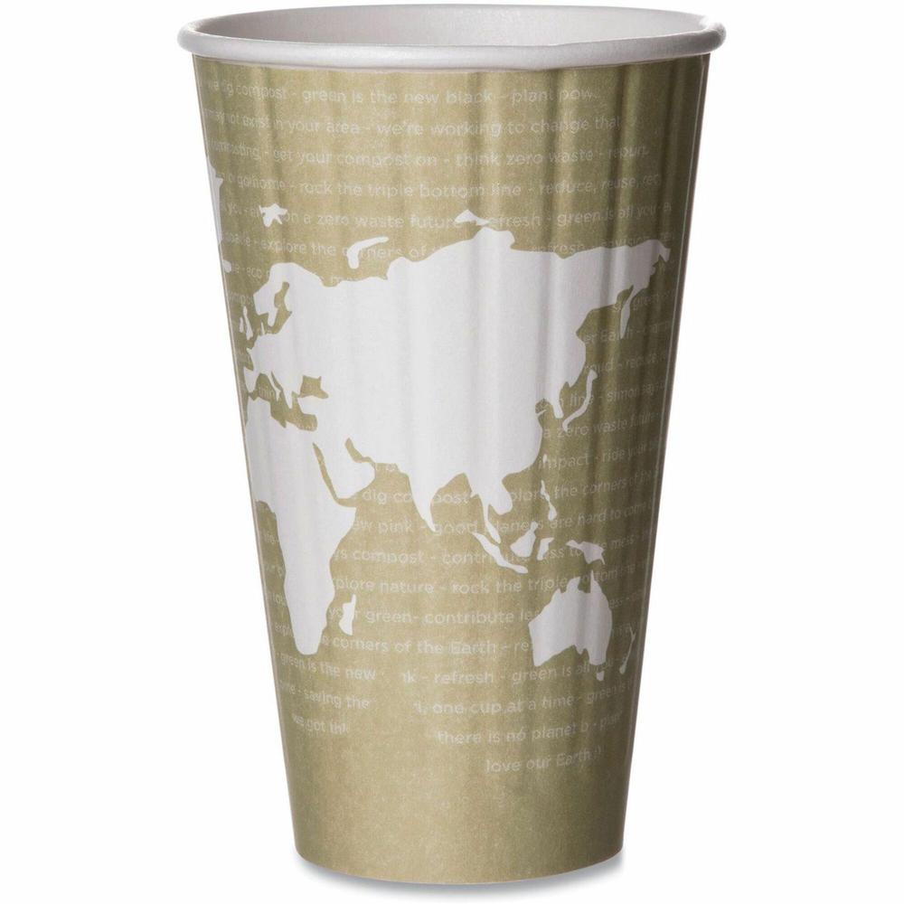 Eco-Products 16 oz World Art Insulated Hot Beverage Cups - 600 / Carton - Tan - Hot Drink. Picture 1