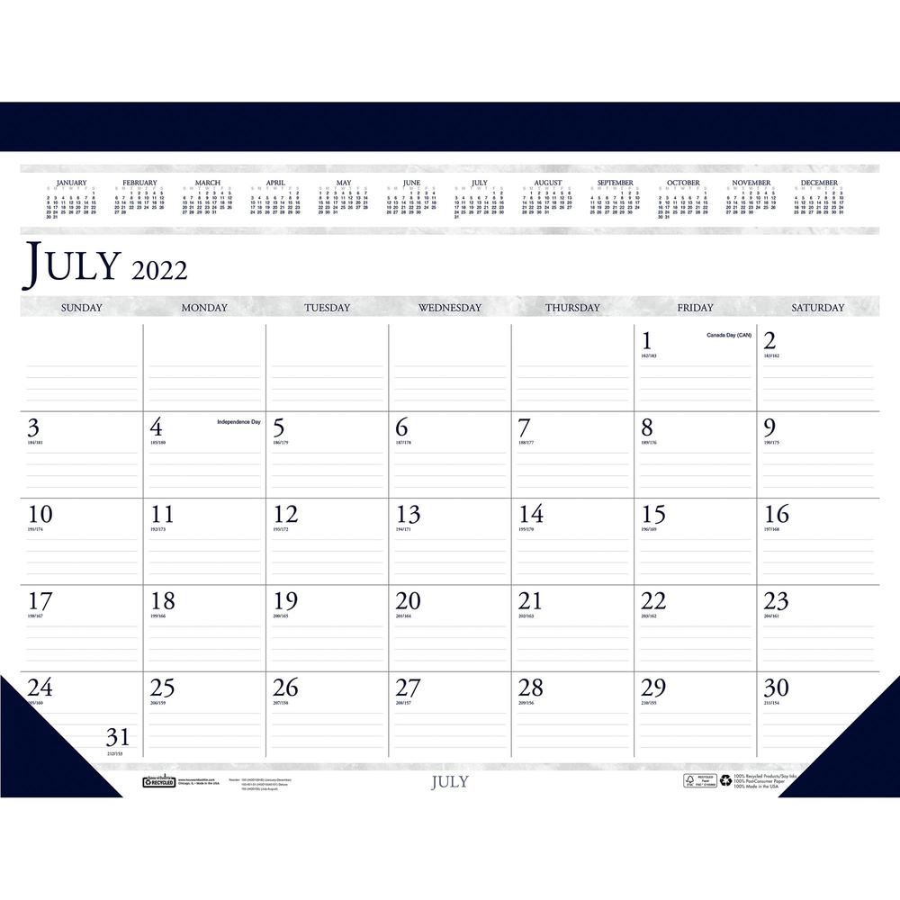 House of Doolittle 18x13 Academic Desk Pad Calendar - Academic - Julian Dates - Monthly - 14 Month - July 2023 - August 2024 - 1 Month Double Page Layout - 18 1/2" x 13" Sheet Size - 2.12" x 3" Block . Picture 1
