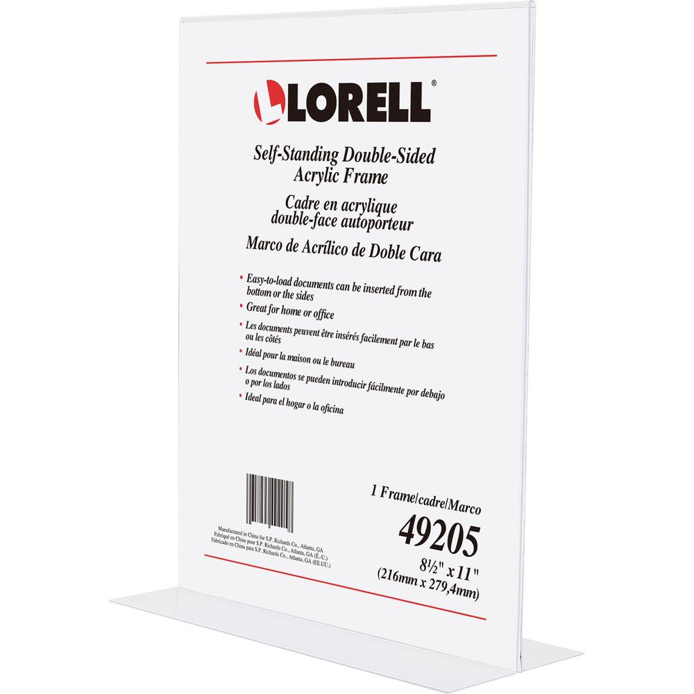 Lorell Double-sided Frame - 1 Each - 8.50" Holding Width x 11" Holding Height - Rectangular Shape - Double Sided - Acrylic - Countertop - Clear. Picture 1