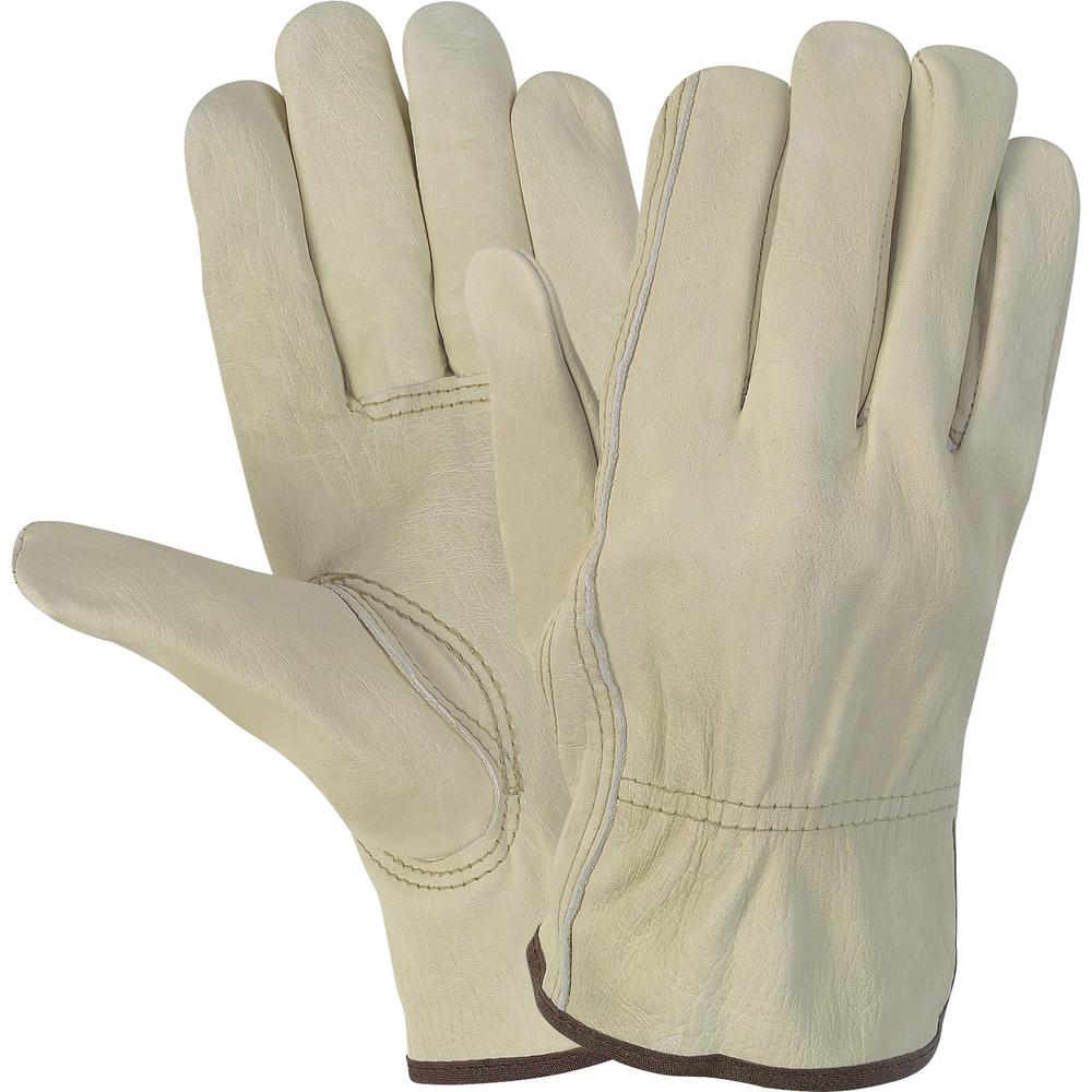 MCR Safety Durable Cowhide Leather Work Gloves - Large Size - Cream - Durable, Comfortable, Flexible - For Construction - 1 / Pair. Picture 1
