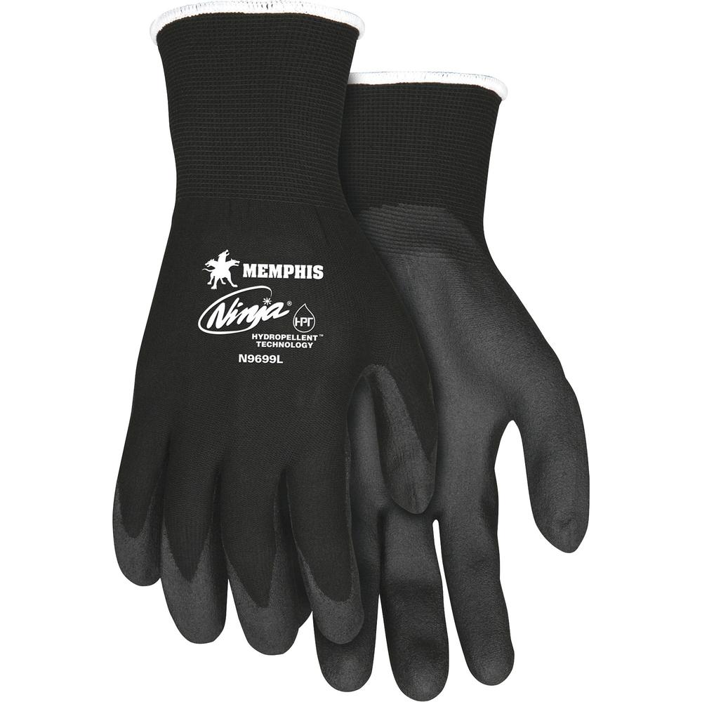 MCR Safety Ninja HPT Nylon Safety Gloves - Large Size - Black - Anti-bacterial - For Landscape, Material Handling - 1 / Pair. The main picture.