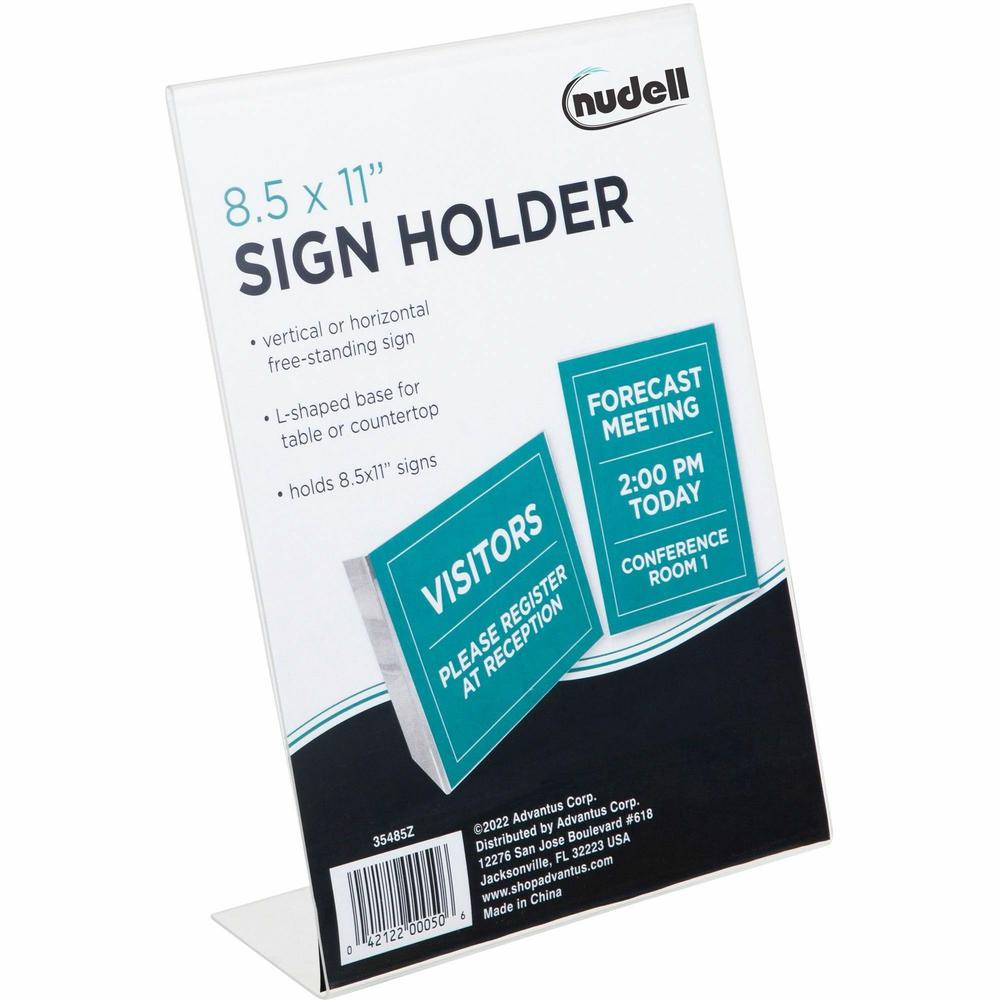 Golite nu-dell One-piece Sign Holder - 1 Each - 8.5" Width x 11" Height - Rectangular Shape - Self-standing - Acrylic - Photo, Award, Certificate - Clear. Picture 1