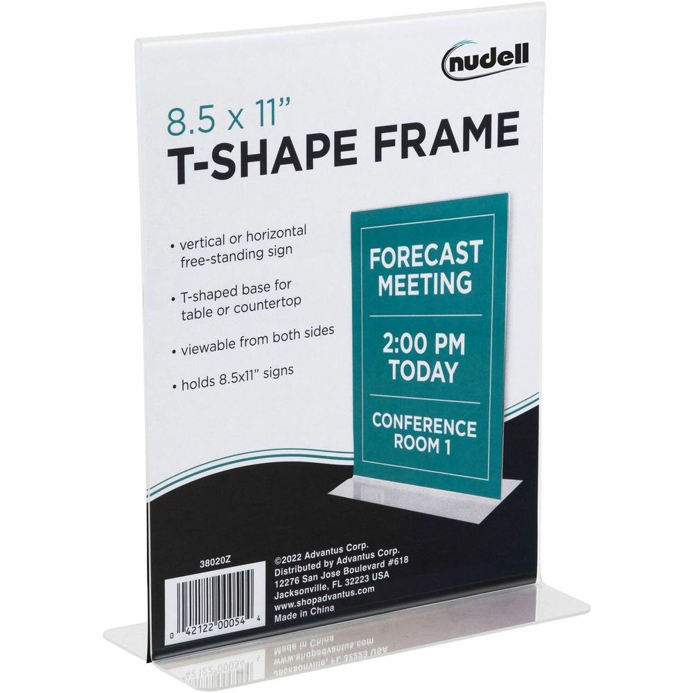 Golite nu-dell Freestanding T-shaped Sign Holder - 1 Each - 8.5" Width x 11" Height - Rectangular Shape - Yes - Self-standing - Acrylic - Photo, Signage, Notice - Clear. Picture 1