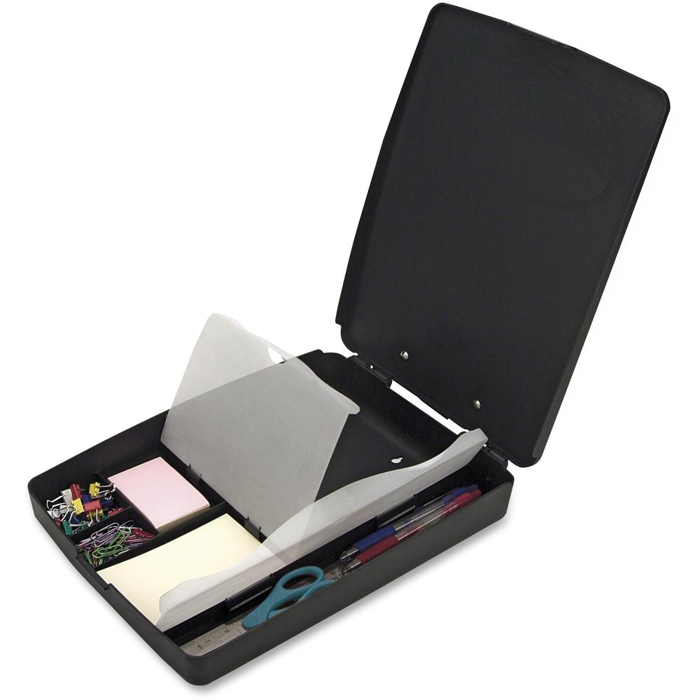 Officemate Extra Storage/Supply Clipboard Box - 1" Clip Capacity - Storage for Stationary - 11" - Plastic - Charcoal - 1 Each. Picture 1