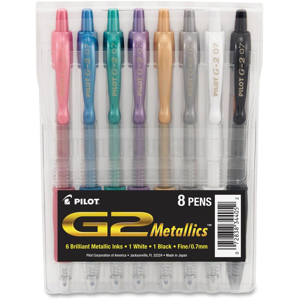 Pilot G2 Metallics .7mm Point Ink Pens - Fine Pen Point - 0.7 mm Pen Point Size - Retractable - Pink, Blue, Green, Purple Pigment-based Ink - 8 / Pack. Picture 1