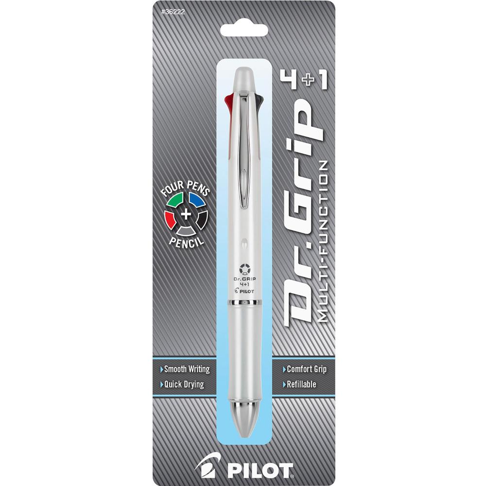 Pilot Dr. Grip Multi 4Plus1 Retractable Pen/Pencil - Fine Pen Point - 0.7 mm Pen Point Size - 2HB Pencil Grade - 0.5 mm Lead Size - Refillable - Black, Blue, Red, Green Ink - White Barrel - 1 / Pack. The main picture.