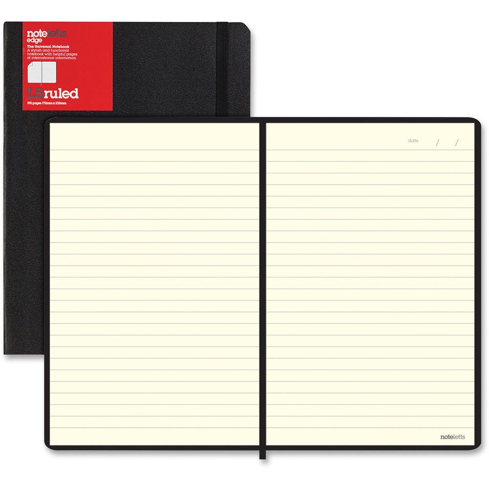 Letts of London L5 Ruled Notebook - Sewn9" x 6" - Black Cover - Elastic Closure, Flexible Cover, Pocket - 1 Each. Picture 1