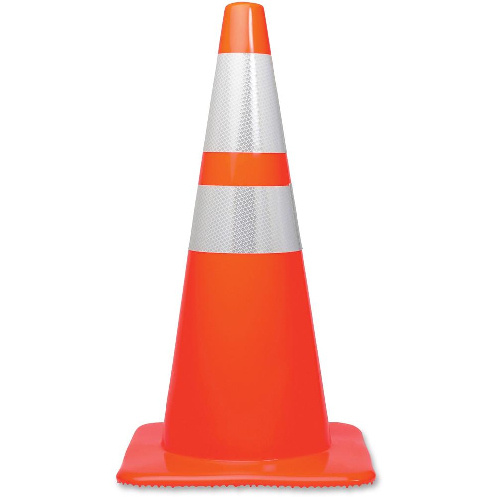 Tatco 28" Traffic Cone - 1 Each - 28" Height - Cone Shape - Stackable, Sturdy - Indoor, Outdoor - Orange, Silver. Picture 1