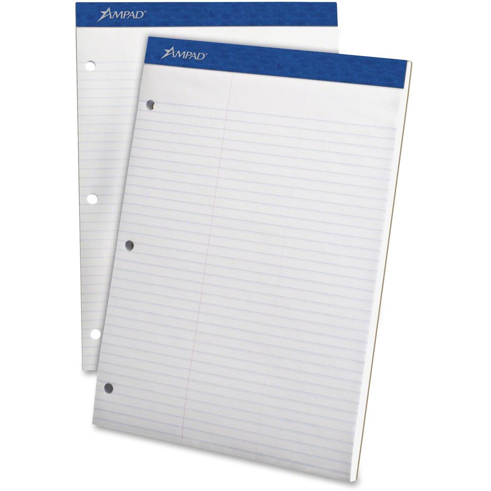 Ampad Double Sheet Writing Pads - 100 Sheets - 15 lb Basis Weight - 8 1/2" x 11 3/4" - 11.75" x 8.5" x 0.4" - White Paper - Micro Perforated, Easy Tear, Rigid, Chipboard Backing - 1 / Pad. Picture 1