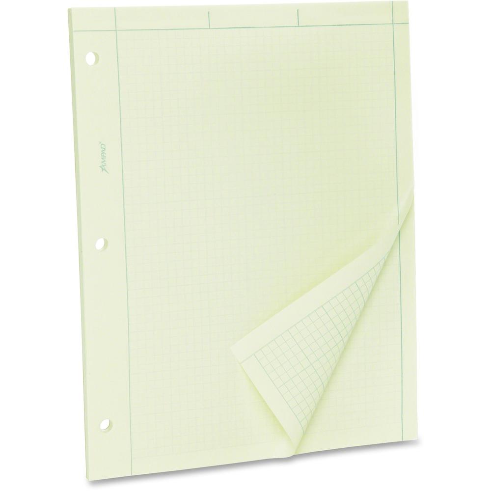 TOPS Engineering Computation Pad - 100 Sheets - Both Side Ruling Surface - Ruled Margin - 15 lb Basis Weight - Letter - 8 1/2" x 11" - Green Tint Paper - Hole-punched - 1 / Pad. Picture 1