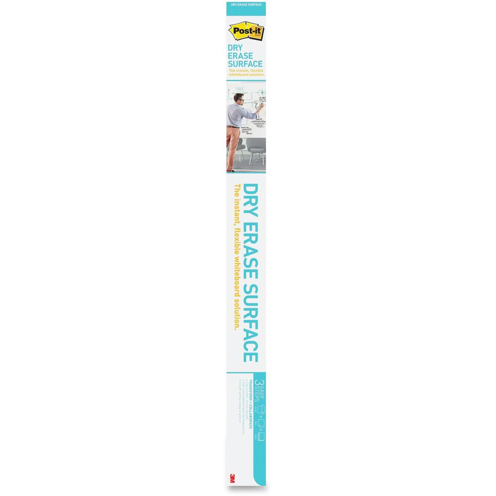 Post-it&reg; Self-Stick Dry-Erase Film Surface - 48" (4 ft) Width x 72" (6 ft) Length - White - Rectangle - Flexible, Stain Resistant, Self-stick - 1 / Pack. Picture 1