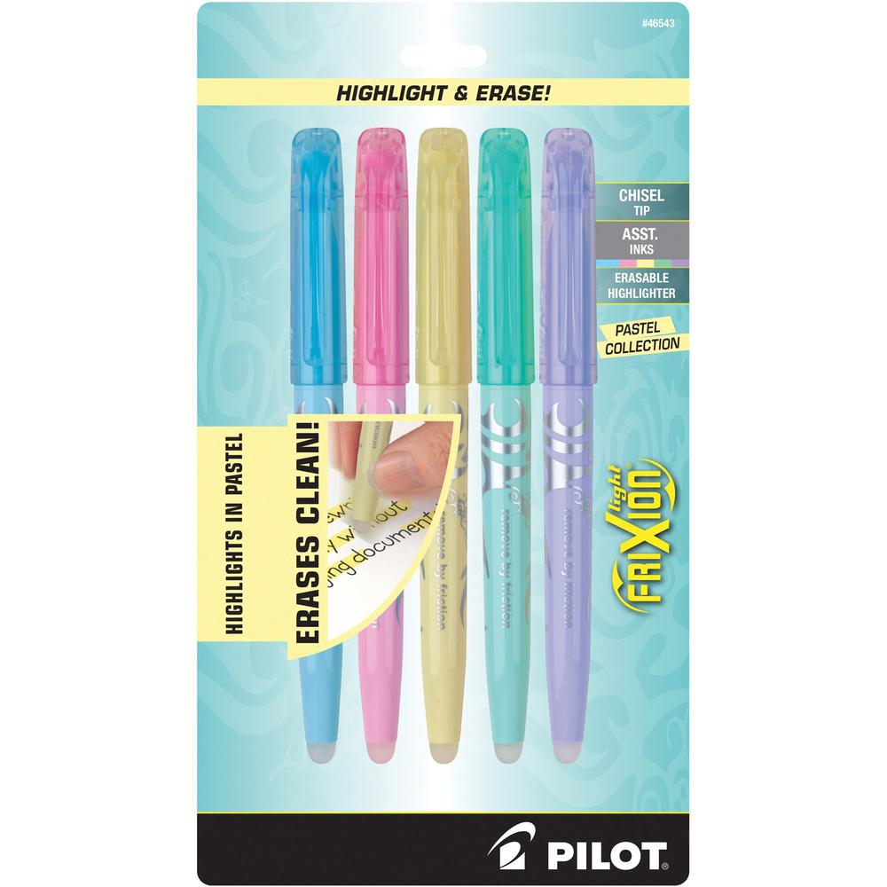 Pilot FriXion Light Pastel Erasable Highlighters - Chisel Marker Point Style - Yellow, Pink, Green, Purple, Blue - 5 / Pack. The main picture.