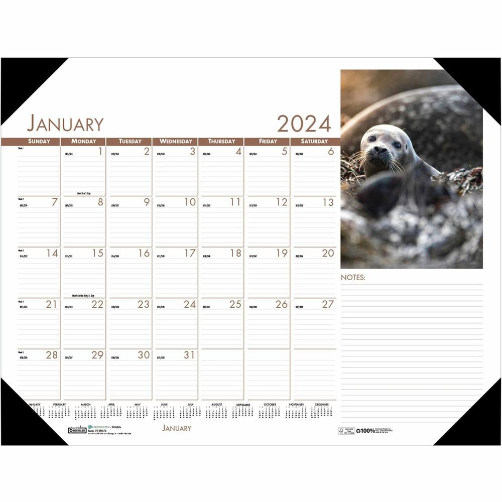 House of Doolittle EarthScapes Wildlife Desk Pad - Academic - Julian Dates - Monthly - 12 Month - January 2024 - December 2024 - 1 Month Single Page Layout - 17" x 22" Sheet Size - 2.25" x 2" Block - . Picture 1