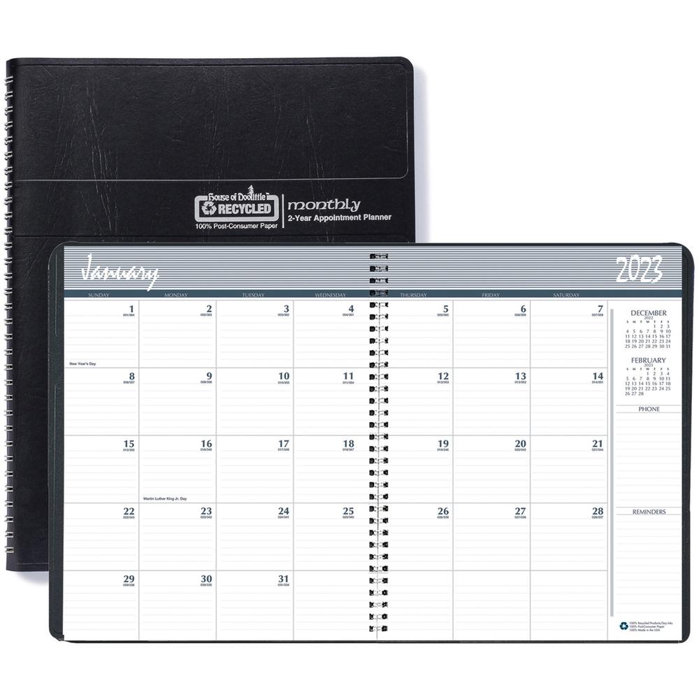 House of Doolittle Doolittle 24-month Large Planner - Monthly - 24 Month - January 2024 - December 2024 - 1 Month Double Page Layout - 8 1/2" x 11" Sheet Size - 2.13" x 1.88" Block - Wire Bound - Simu. Picture 1