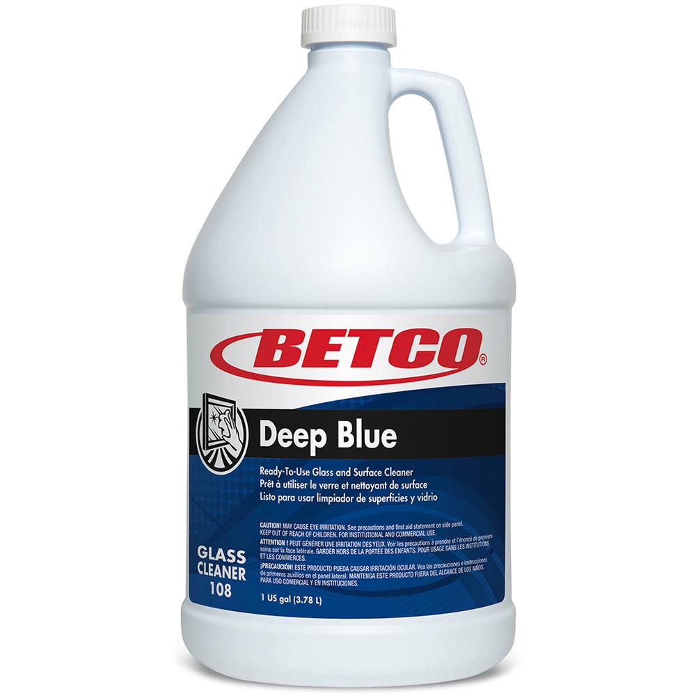 Betco Deep Blue Ammoniated Glass & Surface Cleaner - For Glass, Window, Stainless Steel, Plastic, Porcelain, Chrome - 128 fl oz (4 quart) - Pleasant Scent - 4 / Carton - Non-streaking, Non-smearing, N. Picture 1