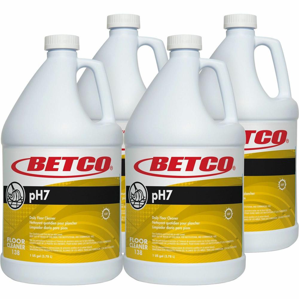 Betco PH7 Ultra Neutral Daily Floor Cleaner Concentrate - For Floor, Tabletop - 128 fl oz (4 quart) - Lemon ScentBottle - 4 / Carton - Yellow. Picture 1