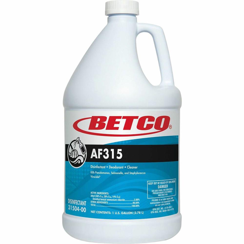 Betco AF315 Neutral PH Disinfectant, Detergent and Deodorant - For Floor, Wall - 128 fl oz (4 quart) - Citrus ScentBottle - 1 Each - Deodorize, Disinfectant, Anti-bacterial, Non-flammable - Turquoise. Picture 1