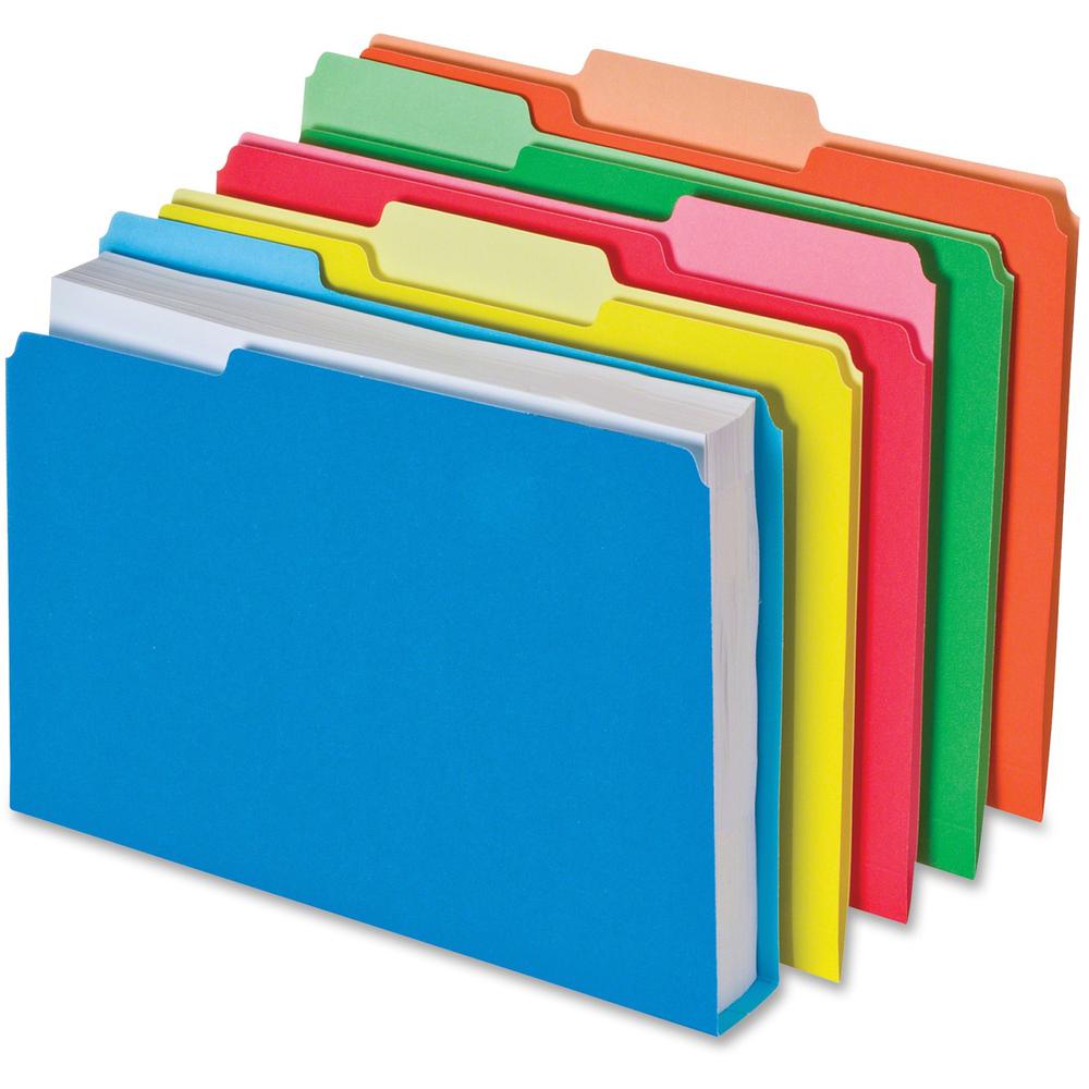 Pendaflex Double Stuff 1/3 Tab Cut Letter Recycled Top Tab File Folder - 8 1/2" x 11" - 250 Sheet Capacity - Top Tab Location - Assorted Position Tab Position - Blue, Red, Orange, Yellow, Bright Green. Picture 1