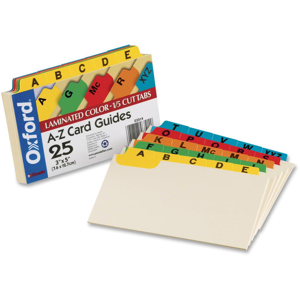 Oxford A-Z Laminated Tab Card Guides - 25 x Divider(s) - Printed Tab(s) - Character - A-Z - 5" Divider Width - Manila Divider - Assorted Tab(s) - Laminated, Durable, Heavy Duty, Tear Resistant, Bend R. Picture 1