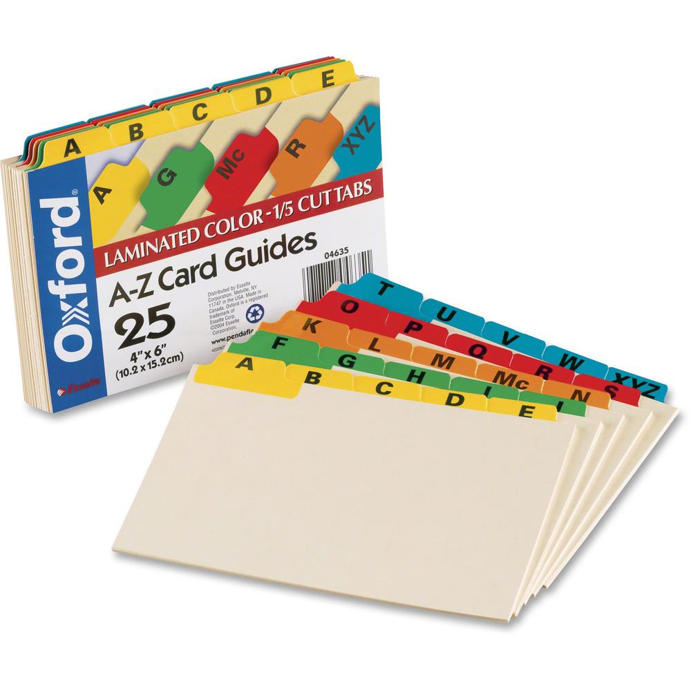 Oxford A-Z Laminated Tab Card Guides - 25 x Divider(s) - Printed Tab(s) - Character - A-Z - 6" Divider Width - Manila Divider - Assorted Tab(s) - 25 / Set. Picture 1