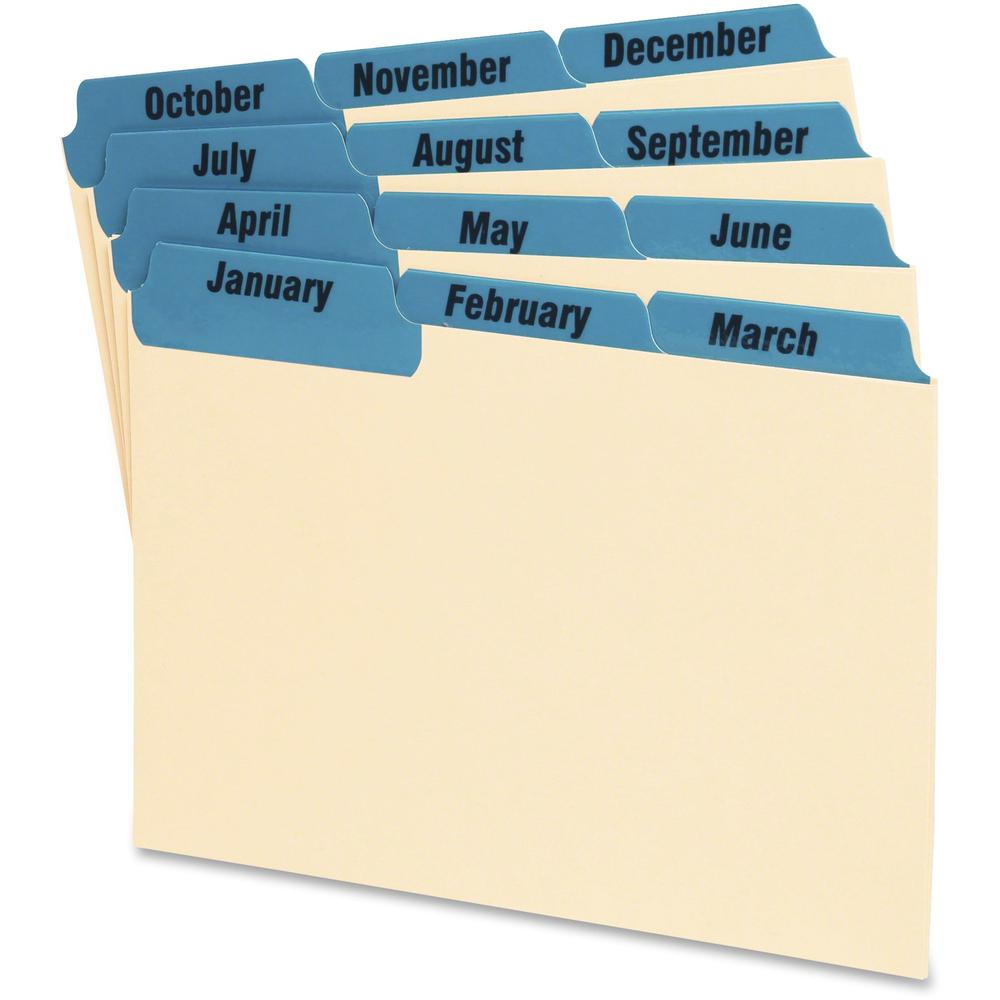 Oxford Laminated Tab Index Card Guides - 12 x Divider(s) - Printed Tab(s) - Month - January-December - 6" Divider Width - Manila Divider - Blue Tab(s) - 12 / Set. Picture 1