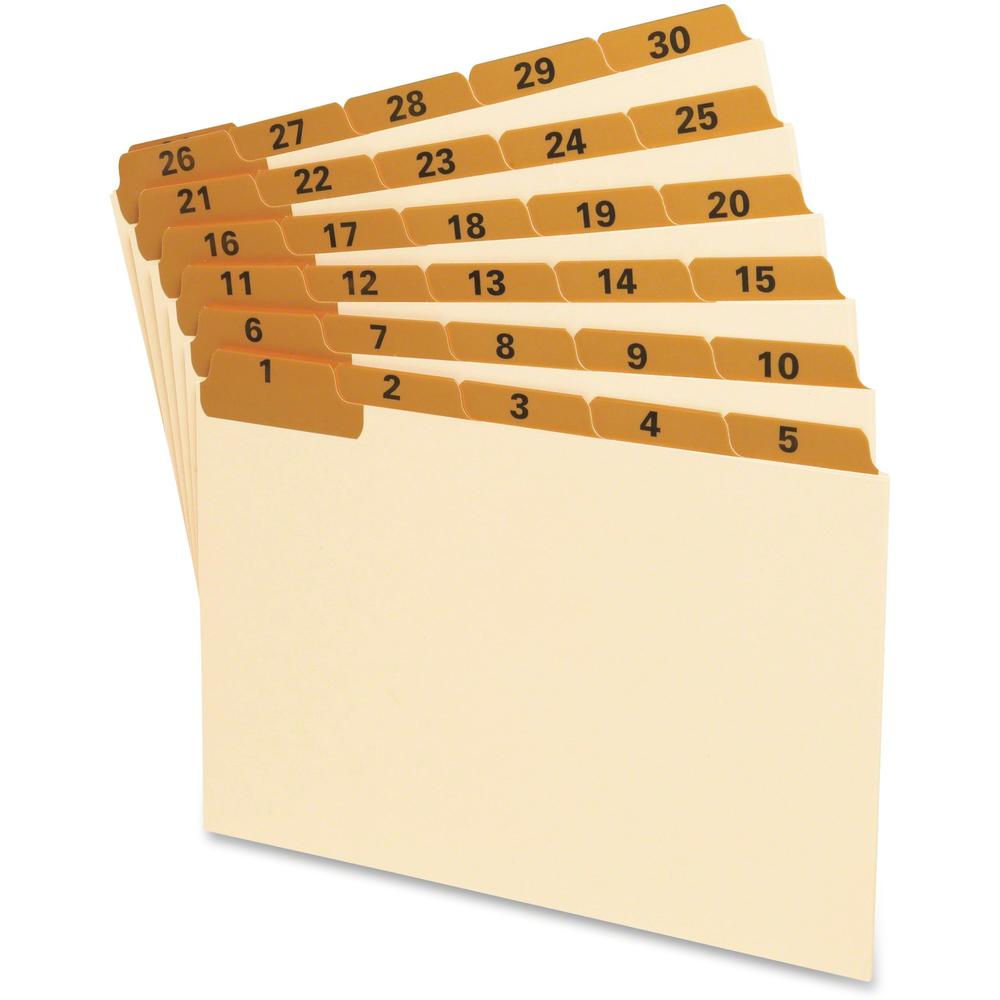 Oxford 1-31 Laminated Tab Manila Card Guides - 31 x Divider(s) - Printed Tab(s) - Digit - 1-31 - 8" Divider Width - Manila Divider - Orange Tab(s) - 31 / Set. Picture 1