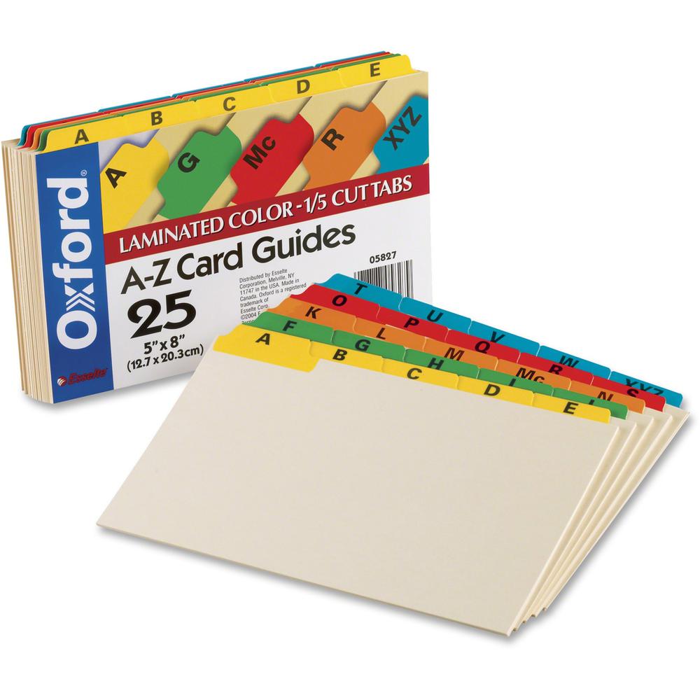 Oxford A-Z Laminated Tab Card Guides - 25 x Divider(s) - Printed Tab(s) - Character - A-Z - 8" Divider Width - Manila Divider - Assorted Tab(s) - 25 / Set. Picture 1