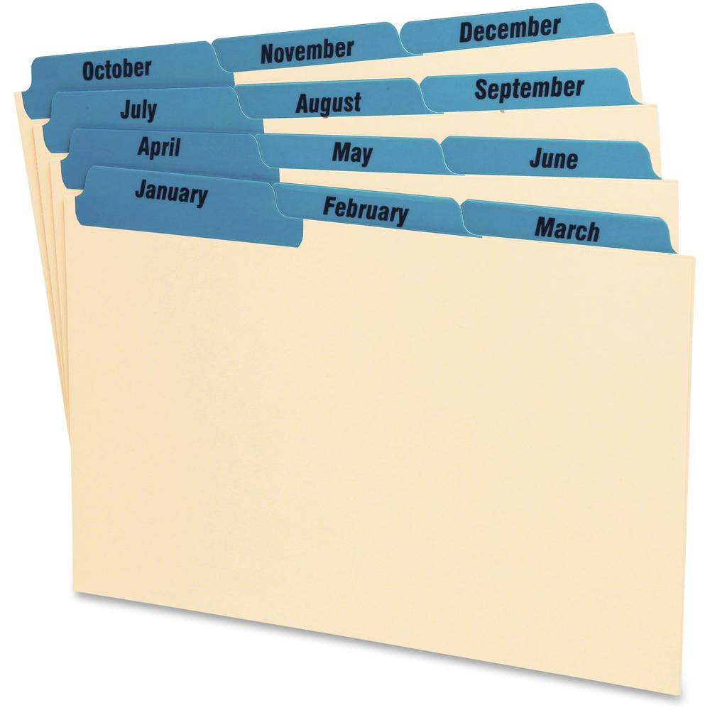 Oxford Laminated Tab Index Card Guides - 12 x Divider(s) - Printed Tab(s) - Month - January-December - 8" Divider Width - Manila Divider - Blue Tab(s) - 12 / Set. The main picture.