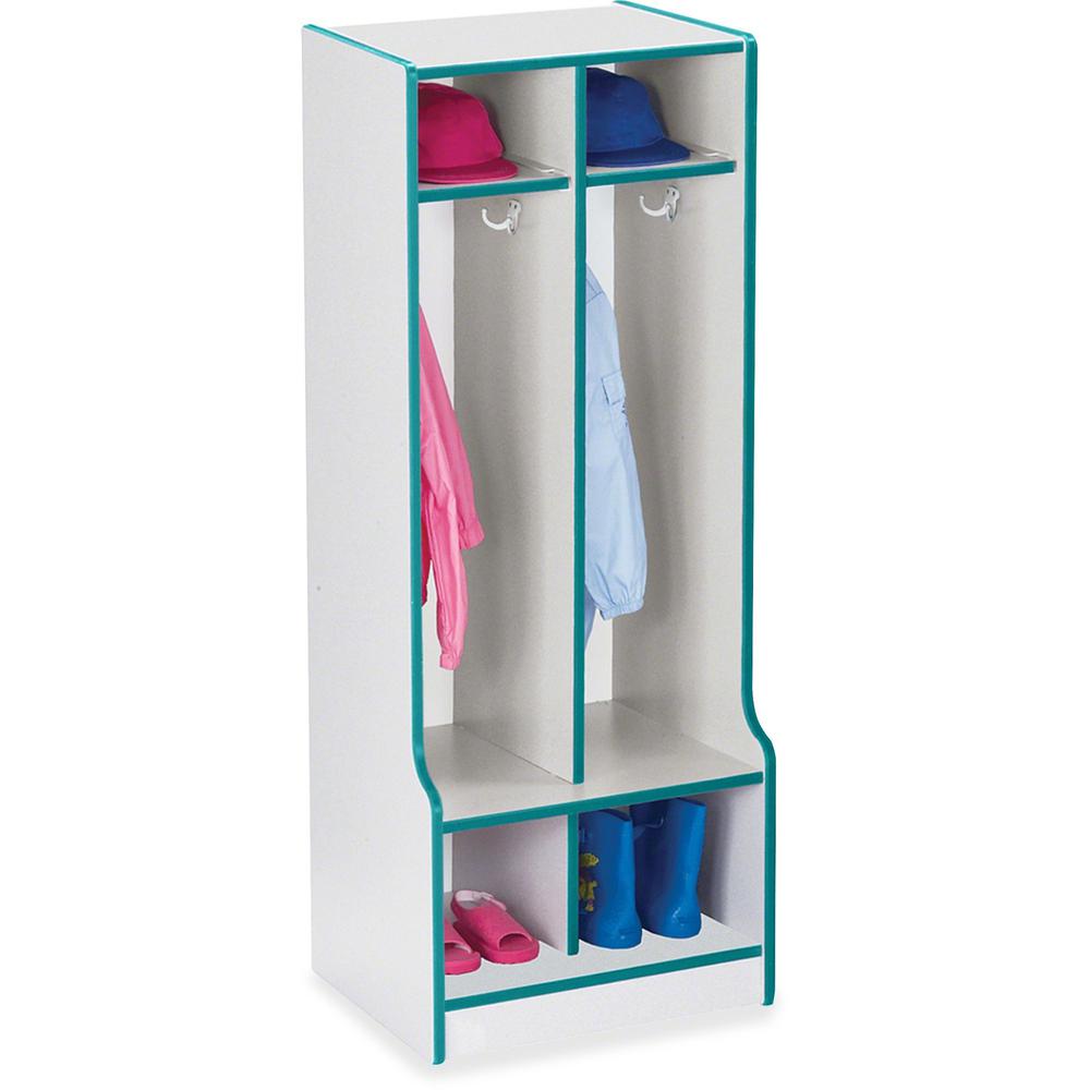 Jonti-Craft Rainbow Accents Double Coat Hooks Step Locker - 2 Compartment(s) - 50.5" Height x 20" Width x 17.5" Depth - Double Hook, Durable - Teal - 1 Each. Picture 1