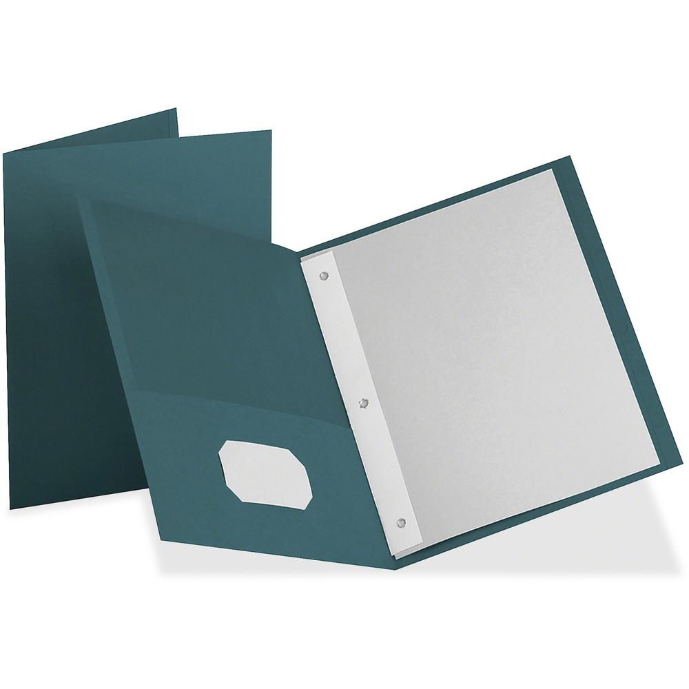 Oxford Letter Recycled Pocket Folder - 8 1/2" x 11" - 135 Sheet Capacity - 3 x Tang Fastener(s) - 2 Inside Front & Back Pocket(s) - Leatherette Paper - Teal - 10% Recycled - 25 / Box. The main picture.